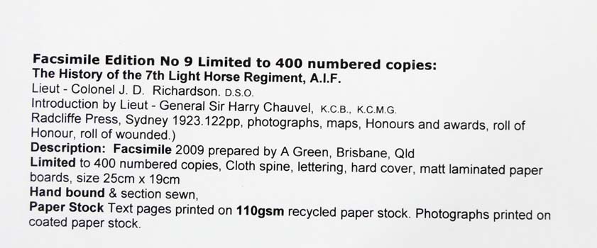 The History of the 7th Light Horse Regiment, A.I.F.