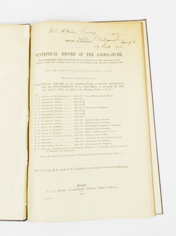 Image for South Australia. Statistical Record of the Legislature 1910 South Australia. Statistical Record of the Legislature 1910