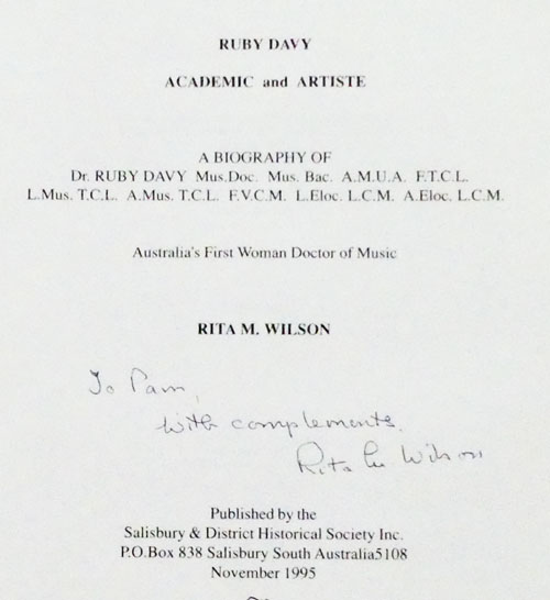 Ruby Davy Academic and Artiste (signed & inscribed by author)